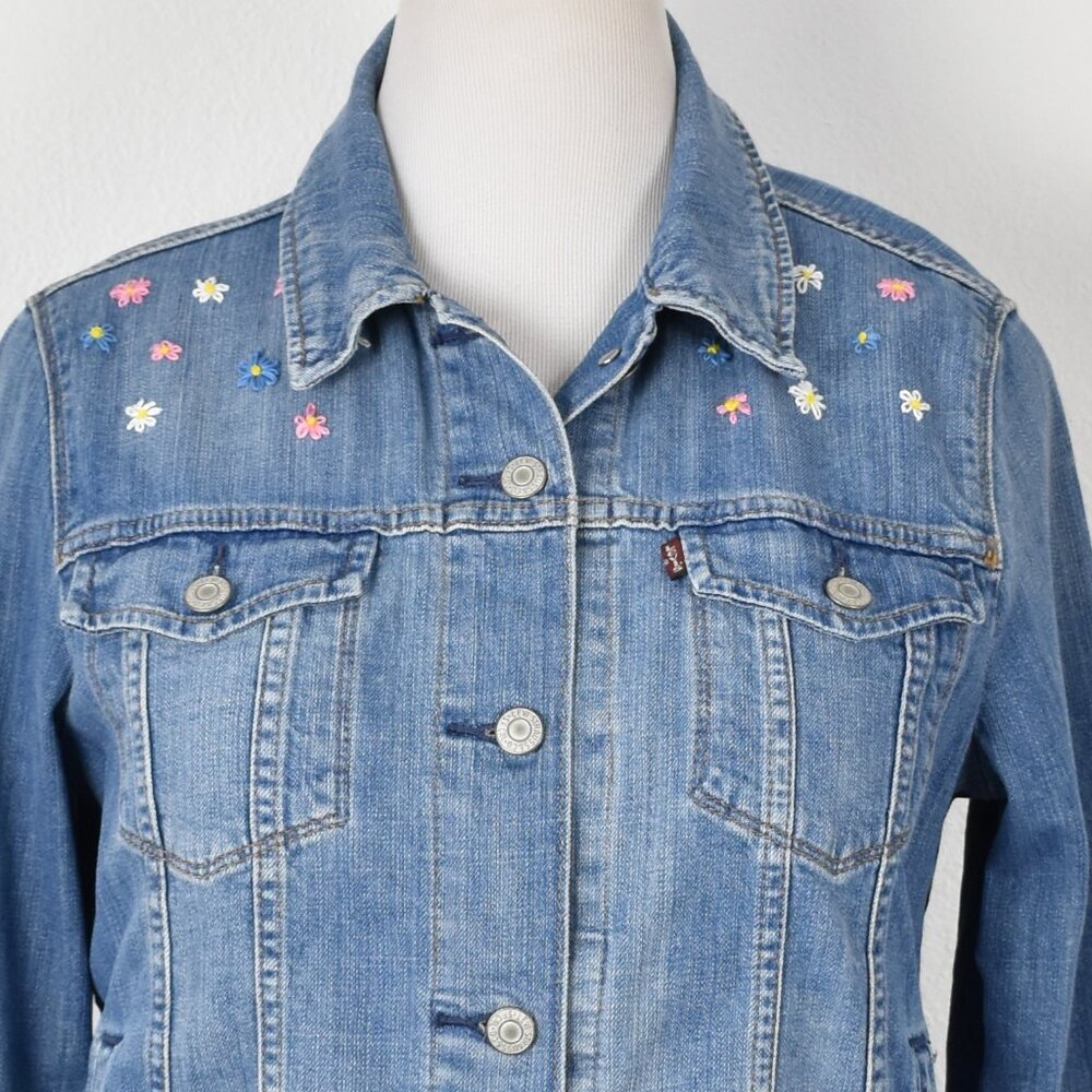 Levi's Flower Embroidered Denim Trucker Jacket - XL - Picture 2 of 10